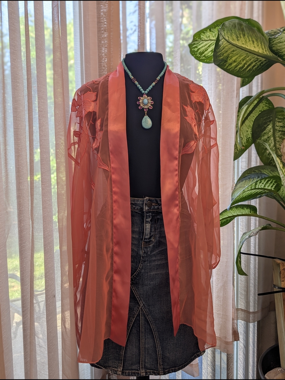 Vintage Victoria's Secret Coral Sheer Embroidered Satin-Trim
